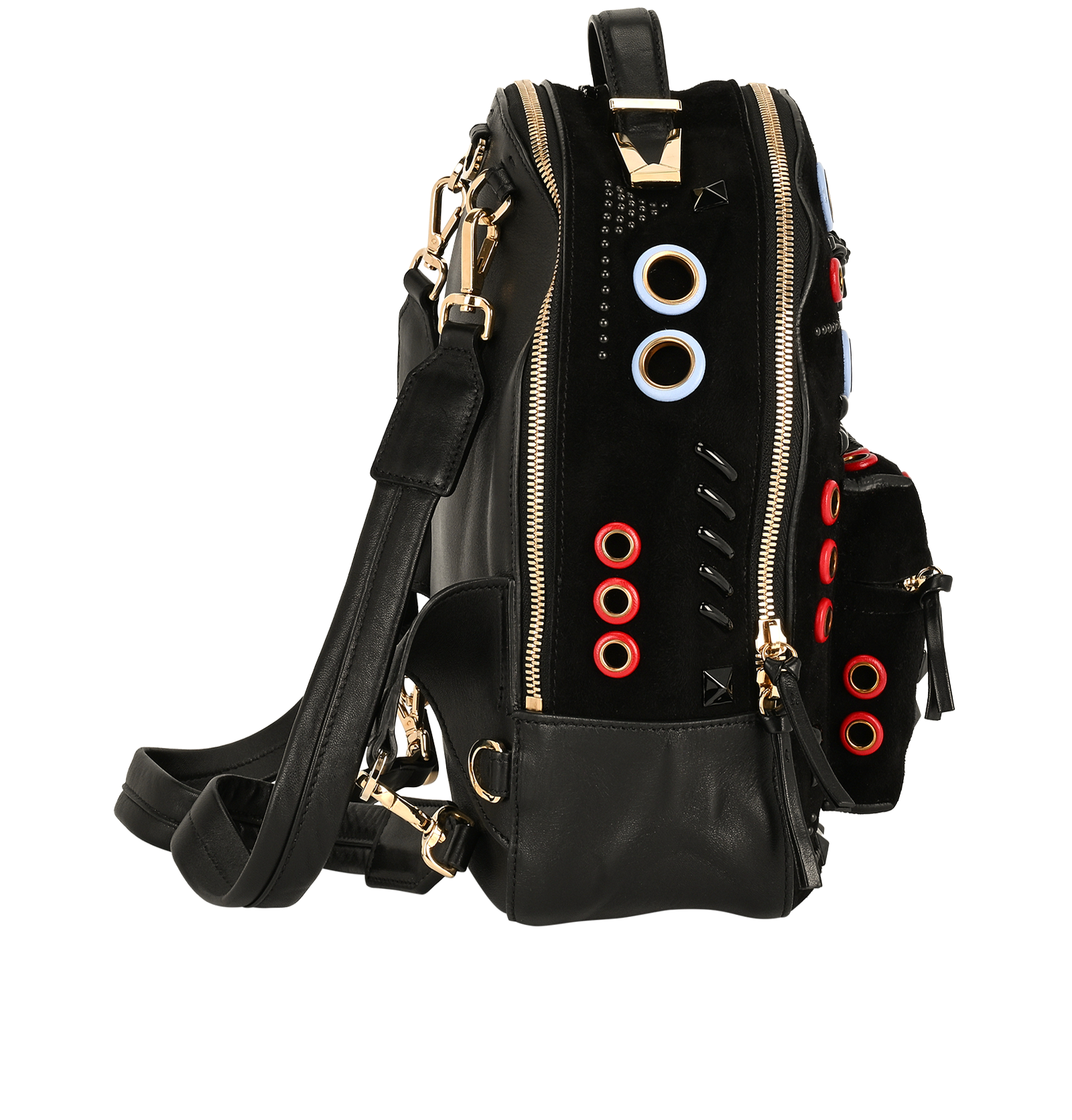 Palazzo Medusa Grommets Backpack, &pound;395, Handbags, Black, Suede, Side view